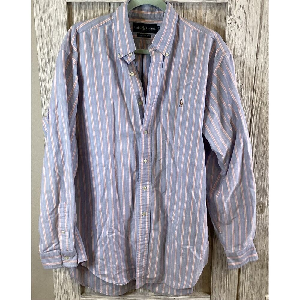 Ralph Lauren Sz L‎ Long Sleeve Classic Fit Button Down Blue pink Stripe